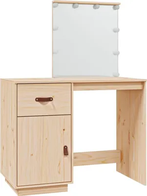 Produktbild von vidaXL Schminktisch mit LED 95x50x133,5 cm Massivholz Kiefer