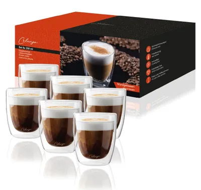 Zdjęcie produktu dla Kubki do cappuccino z podwójnymi ściankami - zestaw 2 sztuk - pojemność 250 ml - wysokiej jakości szklanki do kawy