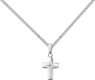 Produktbild von Kleines Gold Taufkreuz Kreuzanhänger 585 Weißgold 14K Anhänger. Mit Kette 45 cm