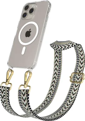 Produktbild von EAZY CASE - Handykette mit MagSafe Hülle für Apple iPhone 15 Pro Max, Handyband ZigZag Style,Karabiner Gold, Umhängeband in Grün