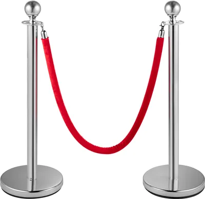 Immagine prodotto di SucceBuy Confezione da 6 postazioni di barriera di folla in corda di velluto con 3 corde di velluto rosso lunghe 5 piedi. Divisorio in acciaio inox con cima a sfera per vari eventi.
