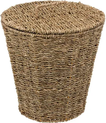 A woven basket with a lid.