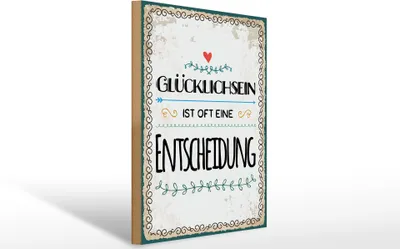 Produktbild von Holzschild Glücklich sein ist oft eine Entscheidung, 40x30 cm, Holzschilder Spruch Familie