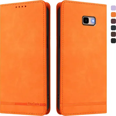 Image de Etui pour Samsung Galaxy J4 Plus, étui rétro en cuirPolyuréthaneavec support et fentes pour cartes de crédit Orange