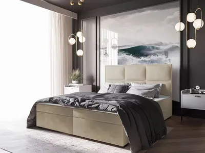 Produktbild von Kontinentales Bett 90x200 MAHERA - hellbeige