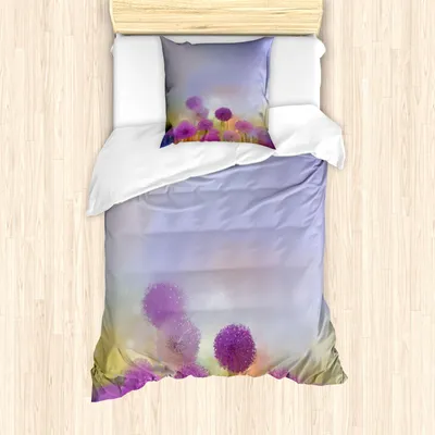 Produktbild von ABAKUHAUS Blume Mantele, Zwiebel Blumen Pastell, Milbensicher Allergiker geeignet mit Kissenbezügen, 135 cm x 200 cm - 80 x 80 cm, Lila-blau