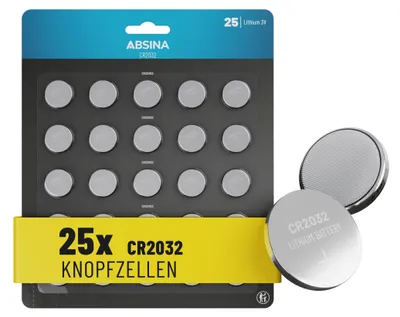 Zdjęcie produktu dla ABSINA Button Cells CR2032 3V 5x 5er Pack - Baterie CR2032 szczelne i o długim okresie trwałości - CR 2032