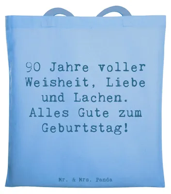 Produktbild von Mr. & Mrs. Panda Beutel Spruch 90. Geburtstag - Sky Blue - Geschenk, Alter, Alles Gute zum, Tasche, Laptoptasche, Geburtstagsgeschenk, Shopping, Erfahrungen, Uni