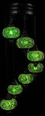 Immagine prodotto di Lampada a sospensione turca Mozaik Lampadario marocchino fatto a mano Verde 7 sfere di vetro