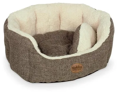 Ovales Hundebett ALBA, 55x50x21 cm, braun, mit Kissen