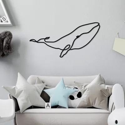 Image de Wallity, Whale - L, Accessoire mural décoratif en métal, 100 % METAL, noir, 70 x 34 cm