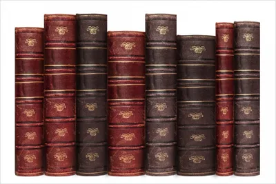 Produktbild von Wallario selbstklebendes Poster - Alte Bücher mit rotem und braunem Ledereinband, Größe: 100 x 150 cm