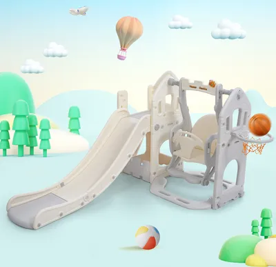 Produktbild von Merax 5-in-1 Kinderrutsche Rutsche mit Basketballkorb, Rutsche, Klettergerüst, Schaukel und Spielhaus, Spielplatz multifunktion Spielset
