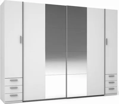 Image de Armoire 4 portes avec miroir et 6 tiroirs – STAR – Blanc – L264 cm