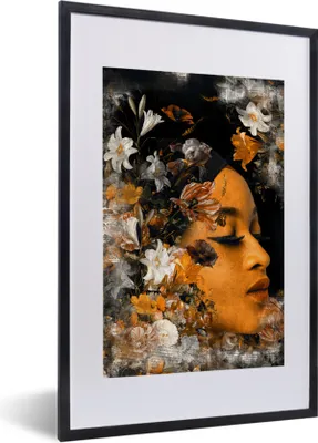 Produktbild von MuchoWow® MuchoWow® Gerahmtes Poster Frau - Gold - Natur 40x60 cm - Poster mit zchwarzem Bilderrahmen - Poster in Rahmen