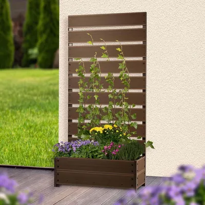 Image de WPC : Jardinière - Jardinière avec treillis grimpant - Pot de fleurs - Jardinière de jardin - Jardinière de balcon - Grande taille : 72x33x137 cm