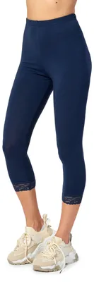 Image de Merry Style Femme 3/4 Capri Leggings en coton avec dentelle MS10-224 (Bleu marine, L)