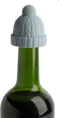 Zdjęcie produktu dla Silikonowa nakładka na butelkę wina w kształcie czapki z dzianiny, wielokrotnego użytku, do piwa i whisky, niebieska