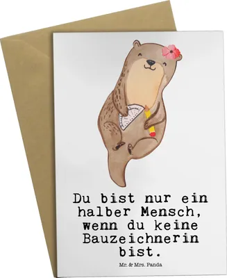 Produktbild von Mr. & Mrs. Panda Glückwunschkarte Bauzeichnerin Herz - Weiß - Geschenk, weihnachtskarten, hochzeitskarten, osterkarte, Grußkarten, einladungskarten