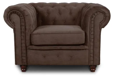 Produktbild von Sessel Chesterfield Asti - Couch, Couchgarnitur, Couchsessel, Loungesessel, Stühl, Holzfüße - Glamour Design (Braun (Capri 45))