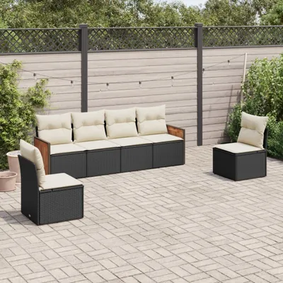 Produktbild von Design 6-tlg. Garten-Sofagarnitur mit Kissen Schwarz Poly Rattan, Gartenmöbel-Sets 2024 Neu