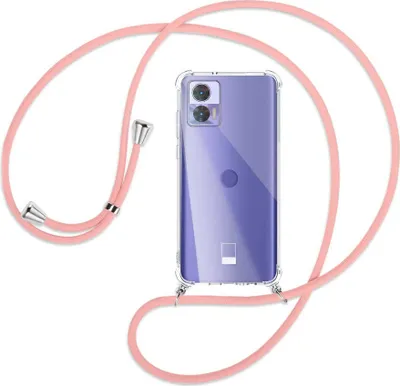 Produktbild von Handykette Backcover-Schutzhülle mit Band (Metall silberfarben) für Motorola Edge 30 Neo (Edge 30 Lite) - rosa