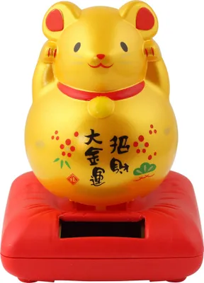 Produktbild von Glückskatze Maus - Maneki-neko - Winkekatze - Solar - 10,5 cm - gold