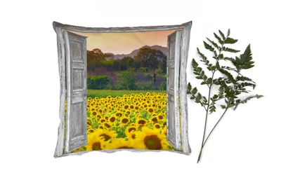 Produktbild von MuchoWow® Zierkissen Sofakissen Wohnzimmer Dekokissen 60x60 cm Sonnenblume - Abend - Blumen - Ansicht - Sitzfläche - Foto Polster