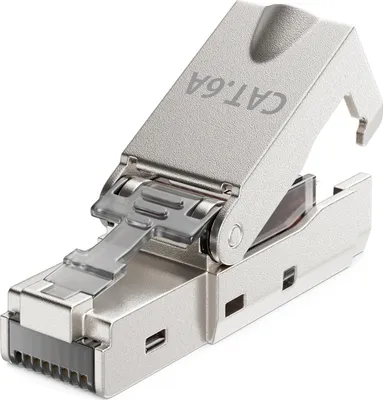 Produktbild von deleyCON 1x CAT 6a Werkzeugloser RJ45 Netzwerkstecker mit LSA Anschluss für Starre Verlegekabel Geschirmt 10 Gbit/s LAN Kabel Netzwerkkabel Stecker CAT6a Metallgehäuse