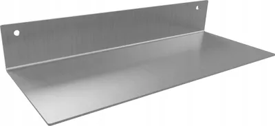 A single, metallic shelf is shown against a white background.