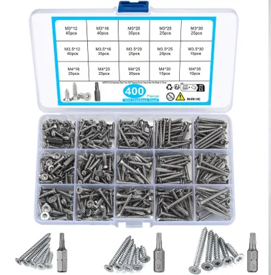 Productafbeelding van Zelftappende schroeven, 400st, M3-M4, Verzonken kop, Torx