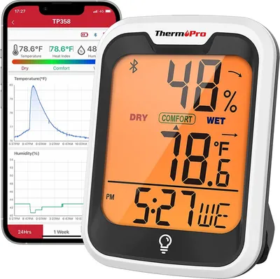 Produktbild von ThermoPro TP-358 Heimthermometer mit Temperatur und Luftfeuchtigkeit, 3"LCD, Statistik