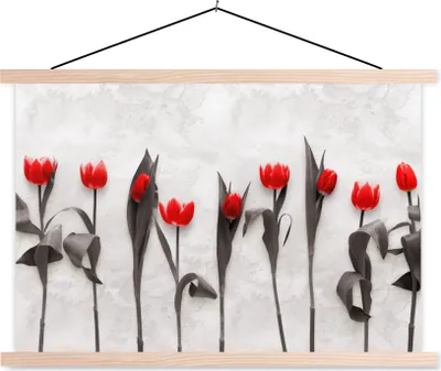 Produktbild von MuchoWow® Textilposter Blumen - Tulpen - Marmor 120x80 cm mit holzfarbenen Rahmen - Aufhängeset