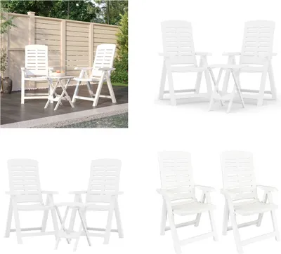 Produktbild von vidaXL 3 tlg. Garten Essgruppe Weiß Polypropylen - Essgruppe - Essgruppen - Garten-Essgruppe - Gartentisch Und Stuhl
