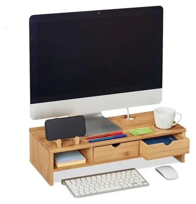 Produktbild von Famanu Monitorständer mit offenem Fach + 2 Schubladen - Laptop/Monitorerhöhung - 13x54x23 cm