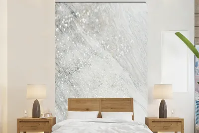 Produktbild von MuchoWow® Fototapete für Wohnzimmer oder Schlafzimmer Wandtapete Vinyl Motivtapete Marmor - Glitter - Silber - 225x350 cm - Schlafzimmer tapete