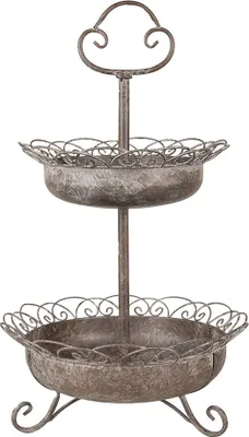 Zdjęcie produktu dla Clayre & Eef 2-warstwowy etażer Ø 37x61 cm brązowy metal