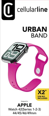 Produktbild von Cellularline Urban Band - Apple Watch 42(Series 1-2-3)/44/45/46/49mm, Uhrenarmband, Apple, Silikon, 42(Series 1-2-3)/44/45/46/49mm, 2 mm, 35 mm