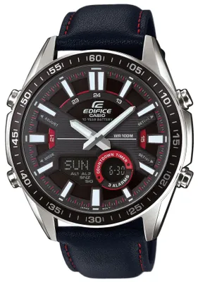 Obrázok produktu pre Casio Edifice digitálne analógové pánske hodinky s koženým remienkom čierne EFV-C100L-1AVEF