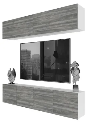 Produktbild von BELINI Wohnwand MILANO 6 Wohnzimmer 200 cm - Grau Matt, Moderne Schrankwand Set, Anbauwand TV-Schrank Griffloses System