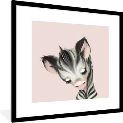 Produktbild von MuchoWow® Gerahmtes Poster Zebra - Kinder - Rosa 40x40 cm - Poster mit Schwarzem Bilderrahmen Wandposter Rahmen Foto Bilder - Poster - Plakat im Rahmen