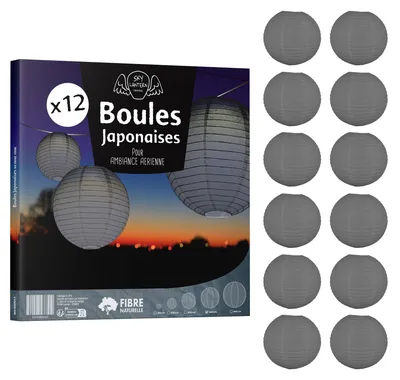 Zdjęcie produktu dla Zestaw 12 papierowych lampionów, średnica 40 cm, kolor szary, idealne do dekoracji ślubnych