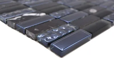 Produktbild von Handmuster Naturstein Glasmosaik schwarz glänzend Wand Küche Bad Dusche - MOS87-SM118_m