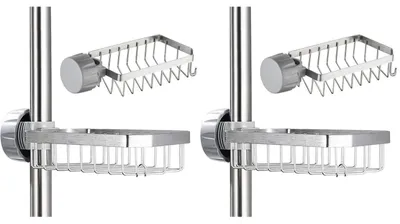 Image de Étagère de douche sans perçage, pour barre de douche, en acier inoxydable, argentée, lot de 2