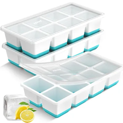Eiswürfelform mit Deckel, Silikon, 24 Würfel, 3er-Set, blau