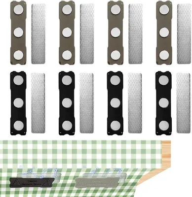 Produktbild von Unyqoos® Unsichtbare magnetische Tischdeckenhalter 8er-Set, Edelstahl & Kunststoff, starke Neodym-Magnete, innen & außen