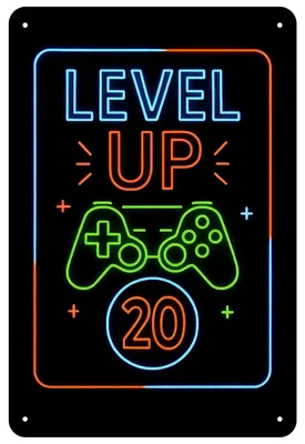 Produktbild von Blechschild 20x30cm Level Up 20 Gaming Geburtstag Neon Controller Motiv Metallschild Gamer Deko Kinderzimmer Geschenk AstraDesign
