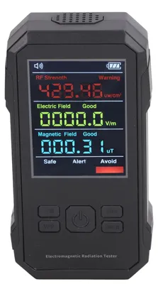 Obrázek produktu pro Detektor záření, černý, digitální měřič EMF, LED displej, ruční přístroj, vysokofrekvenční elektrické pole, alarm při překročení magnetické úrovně, Geigerův počítač
