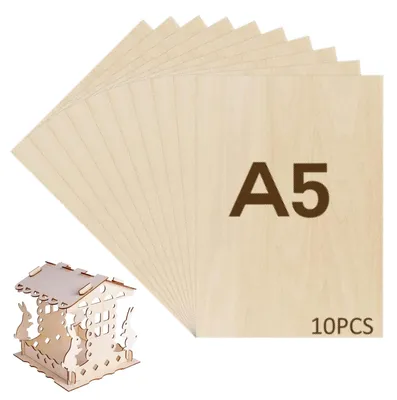Productafbeelding van 10 stuks balsahout 2 mm, multiplex A5 (21 x 15 cm), houten platen om te knutselen