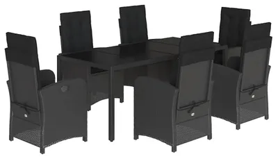Produktbild von vidaXL 7-tlg. Garten-Essgruppe mit Kissen Schwarz Poly Rattan